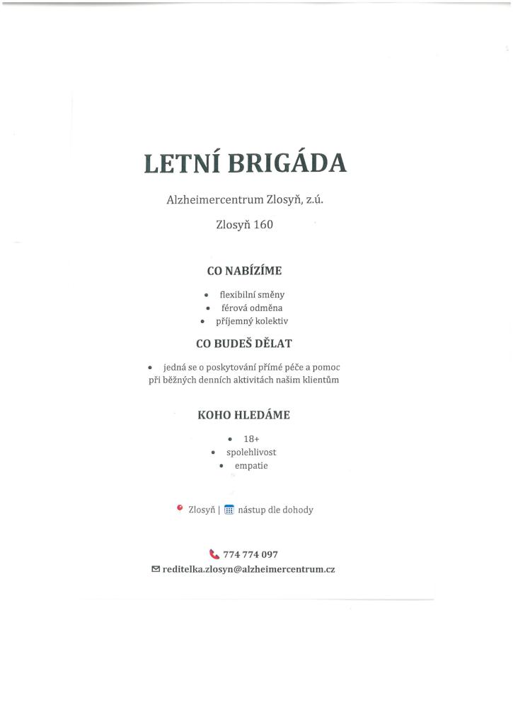 Letní brigáda v&nbsp;Alzheimercentru Zlosyň